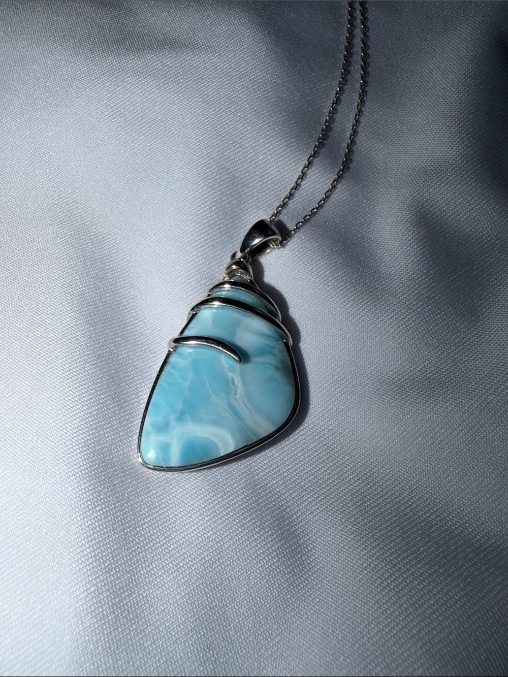 Sterling Silver Blue Larimar Teardrop Pendant Necklace